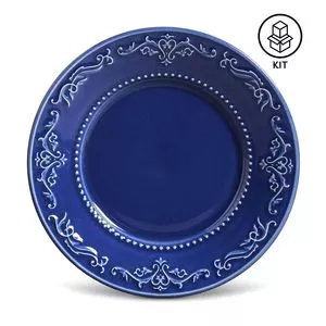 Jogo De Pratos Para Sobremesa Acanthus<BR>- Azul Escuro<BR>- 6Pçs<BR>- Porto Brasil