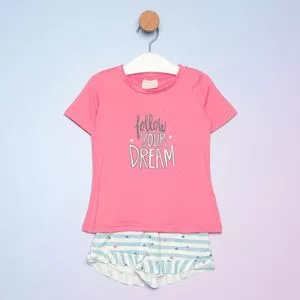 Pijama Com Inscrições<BR>- Rosa & Off White