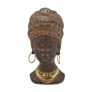 Escultura Decorativa Africana<BR>- Marrom Escuro & Bege<BR>- 17,5x9x10cm<BR>- Mabruk