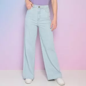Calça Jeans Wide Leg<BR>- Azul Claro