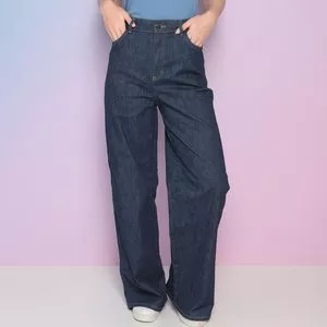Calça Jeans Wide Leg<BR>- Azul Escuro
