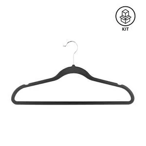 Jogo De Cabides Aveludados<BR>- Preto & Prateado<BR>- 5Pçs<BR>- Lyor