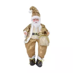 Papai Noel Decorativo Musical<BR>- Dourado & Branco<BR>- 76x31x18,5cm<BR>- Espressione-Christmas