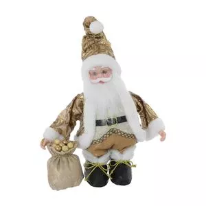 Papai Noel Decorativo Musical<BR>- Dourado & Branco<BR>- 38,5x22x14,5cm<BR>- Espressione-Christmas