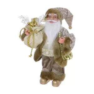 Papai Noel Decorativo<BR>- Marrom Claro & Dourado<BR>- 32x18x14cm<BR>- Espressione-Christmas