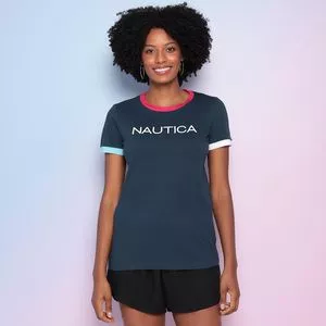 Camiseta Náutica®<BR>- Azul Marinho & Rosa Escuro