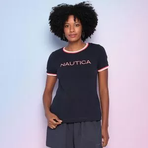 Camiseta Náutica®<BR>- Azul Marinho & Rosa Claro