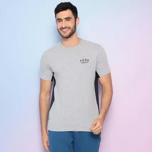 Camiseta Com Recortes<BR>- Cinza & Azul Escuro<BR>- Aeropostale