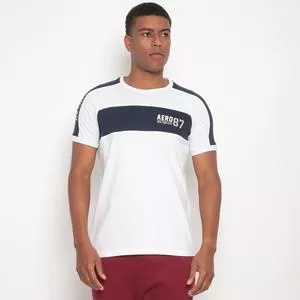 Camiseta Com Inscrições<BR>- Branca & Azul Marinho<BR>- Aeropostale