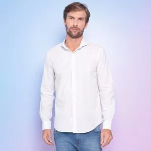 Camisa Slim Fit Quadriculada<BR>- Branca & Lilás