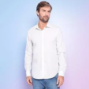 Camisa Slim Fit Listrada<BR>- Branca & Azul