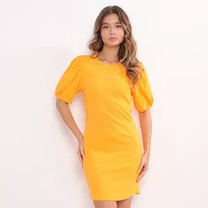 Vestido Com Franzidos<BR>- Amarelo