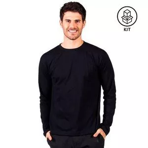 Kit De Camisetas Básicas<BR>- Preto & Verde Escuro<BR>- 2Pçs