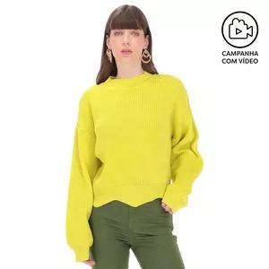 Suéter Em Tricô<BR>- Verde Limão<BR>- Zinco
