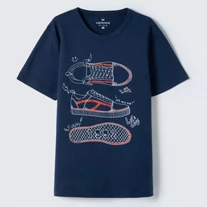 Camiseta Tênis<BR>- Azul Marinho & Branca