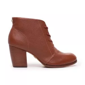Ankle Boot Em Couro<BR>- Marrom Claro