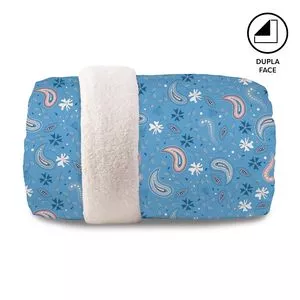 Coberdrom Sherpa Floral Queen Size<BR>- Azul & Branco<BR>- 240x260cm<BR>- 150 Fios<BR>- Teka