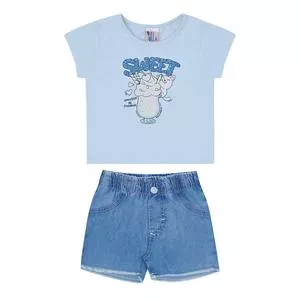 Conjunto De Camiseta & Short Sweet<BR>- Azul Claro & Azul<BR>- Pulla Bulla