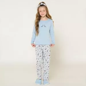 Pijama Mescla Cachorrinhos<BR>- Azul Claro & Cinza Claro