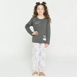Pijama Mescla Com Inscrições<BR>- Cinza Escuro & Branco