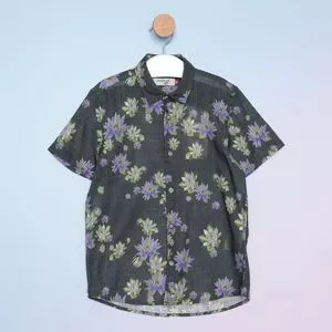 Camisa Infantil Floral<BR> - Preta & Verde<BR> - Reserva Mini