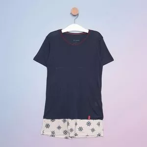 Pijama Infantil Leme De Navio<BR> - Azul Marinho & Off White<BR> - Daniela Tombini