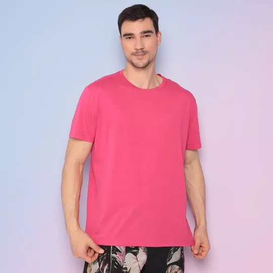 Camiseta infantil masculina malha 100% algodão com bordado Rosa