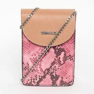 Bolsa Mini Em Couro Animal<BR>- Pink & Marrom<BR>- 20,5x13x5cm