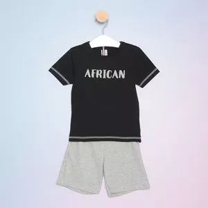 Conjunto De Camiseta African & Bermuda<BR>- Preto & Cinza