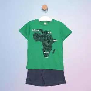 Conjunto De Camiseta & Bermuda<BR>- Verde & Azul Marinho