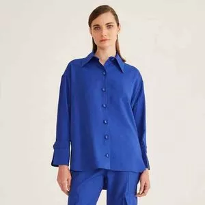 Camisa Com Recortes<BR>- Azul Escuro