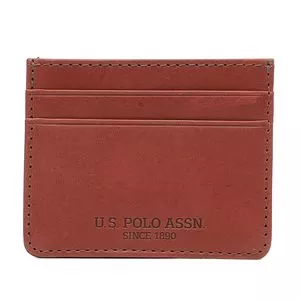 Porta-Cartões U.S. Polo Assn.® Em Couro<BR>- Marrom<BR>- 8x10,3cm