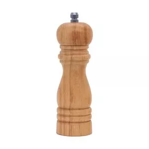 Moedor De Pimenta Em Madeira<BR>- Bege & Prateado<BR>- 16,5xØ5cm
