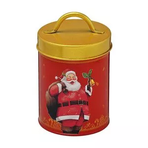 Lata Decorativa Papai Noel<BR>- Vermelha & Dourada<BR>- 16xØ10,5cm<BR>-  Mabruk