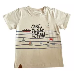 Camiseta Com Inscrições<BR>- Bege Claro & Preta<BR>- Pinoti Baby & Kids
