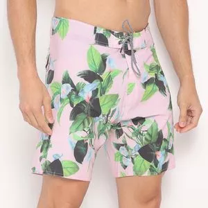 Short D'Água Folhagens<BR>- Rosa Claro & Verde