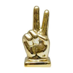 Mão Paz Decorativa<BR>- Dourada<BR>- 16x8x6cm<BR>- BR Continental