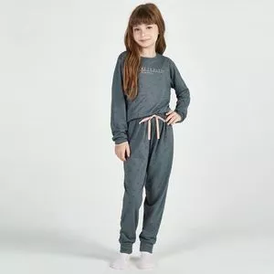 Pijama Com Inscrições<BR>- Cinza Escuro & Rosa Claro<BR>- ESPACO-PIJAMA