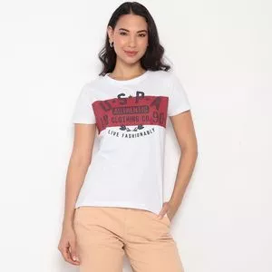 Camiseta Com Inscrições<BR>- Branca & Vermelha
