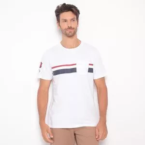 Camiseta Com Bolso<BR>- Off White & Vermelha
