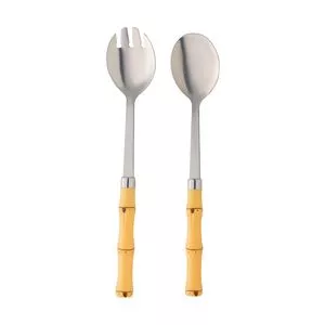 Jogo Para Salada Bambu<BR>- Inox & Bege<BR>- 2Pçs<BR>- Lyor