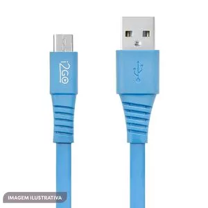 Cabo Micro Usb<BR>- Azul Claro<BR>- 120cm<BR>- Micro USB - USB<BR>- I2GO