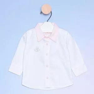 Camisa Com Bordado & Recortes<BR>- Branca & Rosa Claro<BR>- Bicho-Molhado
