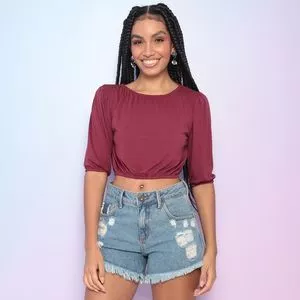 Cropped Com Pregas<BR>- Bordô