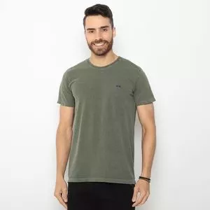 Camiseta Com Bordado<BR>- Verde Militar & Azul Marinho