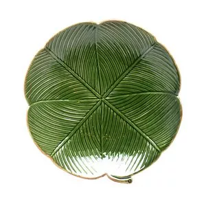 Folha Decorativa Banana Leaf<BR>- Verde Escuro & Dourada<BR>- 3x16x16cm