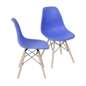 Jogo De Cadeiras Eames<BR>- Azul Escuro & Madeira Clara<BR>- 2Pçs<BR>- Or Design