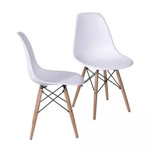 Jogo De Cadeiras Eames<BR>- Branco & Madeira<BR>- 2Pçs<BR>- Or Design
