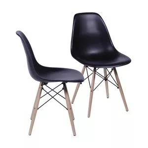 Jogo De Cadeiras Eames<BR>- Preto & Madeira<BR>- 2Pçs<BR>- Or Design