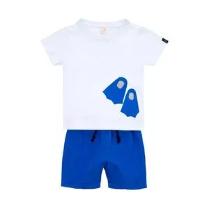 Conjunto De Camiseta & Bermuda Mergulho<BR>- Branco & Azul Royal